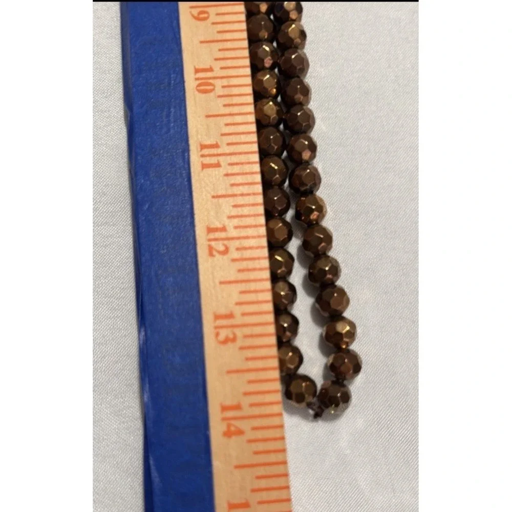 Womens Faceted Metallic Bronze Beaded Strand Necklace 28 Inch Continuous‎ Loop
